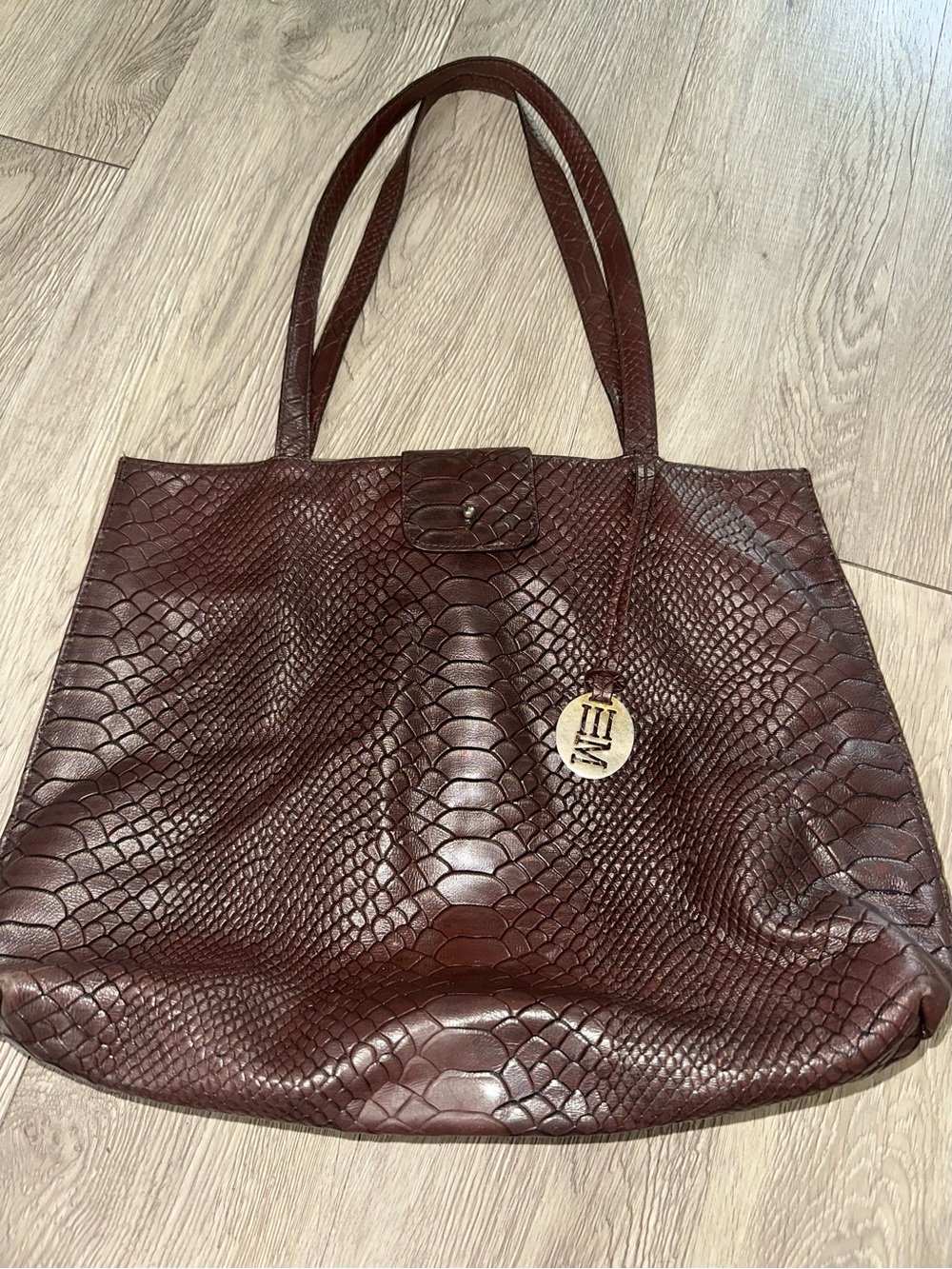 Milenio Dark Brown Croc Embossed Faux Leather Large Satchel Tote Bag